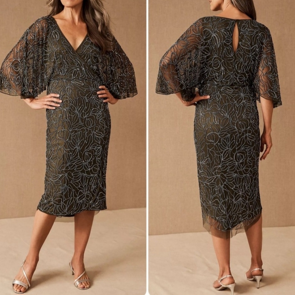 Anthropologie Olive Green and Silver Beaded lace.